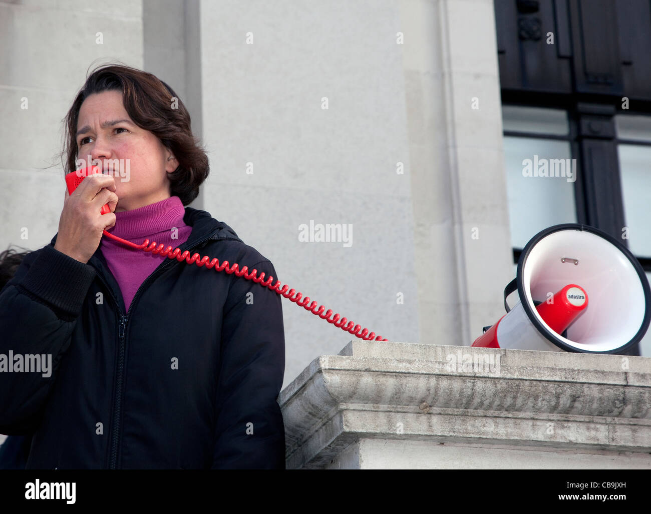 Islington Council Labour leader Cllr Catherine West addresses rally outside Islington Town Hall, London Stock Photo