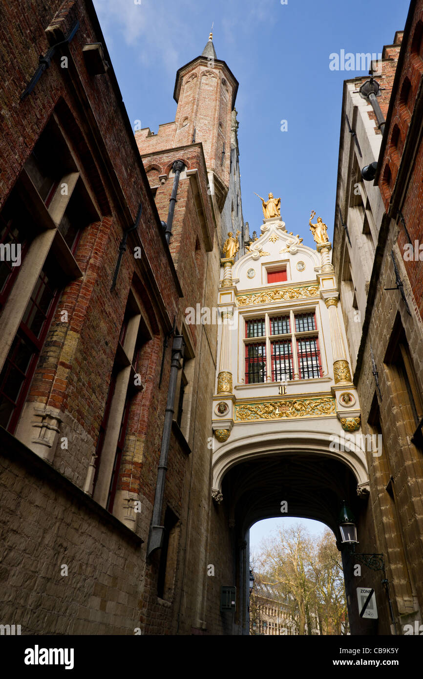 Archway of the Old City Clerk's office at Blinde Ezelstraat in Bruges Stock Photo