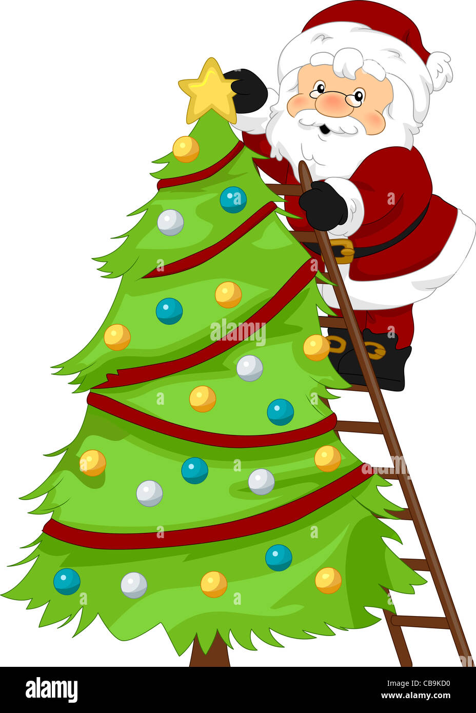 Illustration of Santa Claus Decorating a Christmas Tree Stock Photo - Alamy
