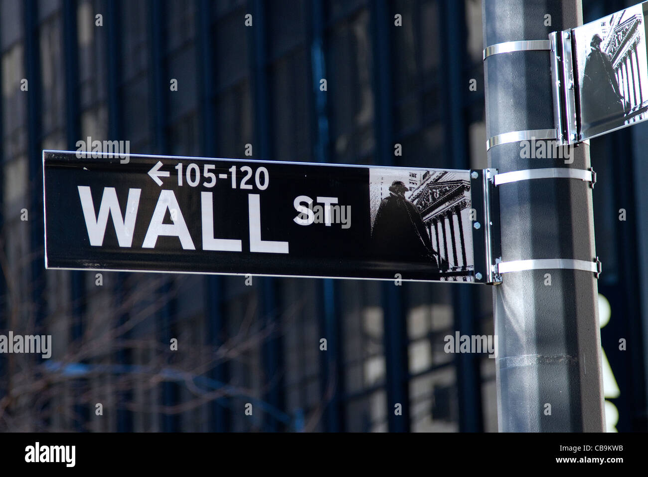 Wall street sign in New York city. Stock Photo