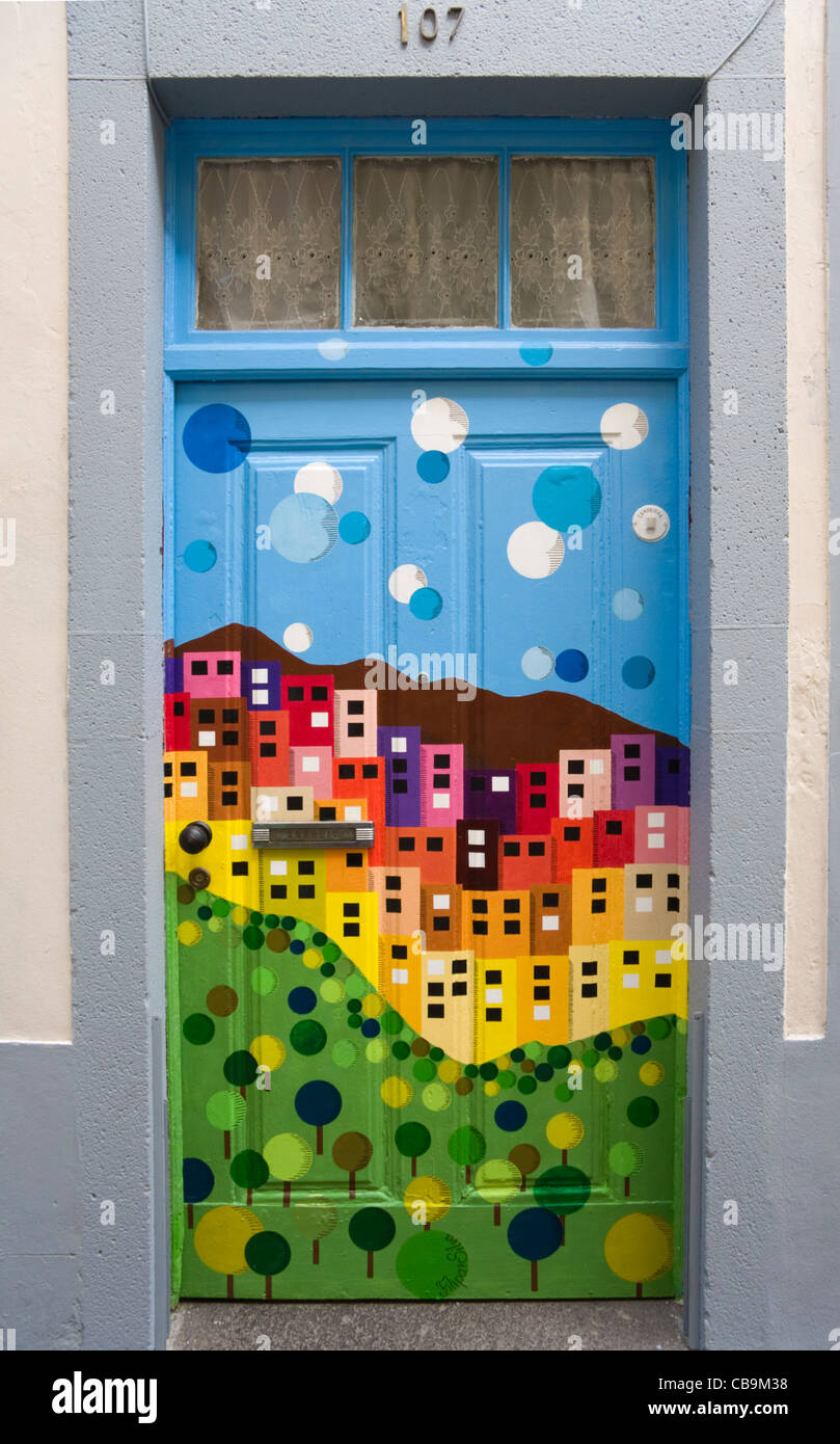Decorated Door, Rua de Santa Maria, Zona Velha (Old Town), Funchal, Madeira Stock Photo