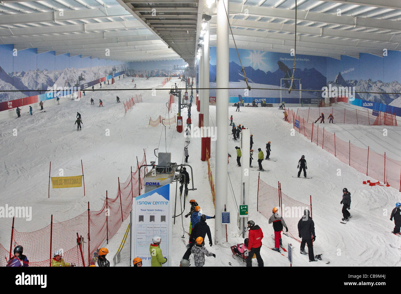 Interior view of the indoor real snow slopes at The Snow Centre, Hemel