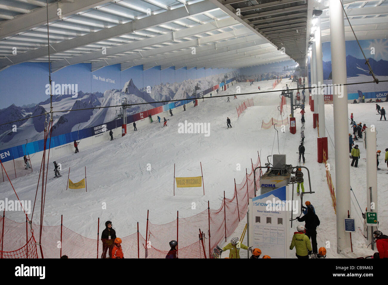 Interior view of the indoor real snow slopes at The Snow Centre, Hemel