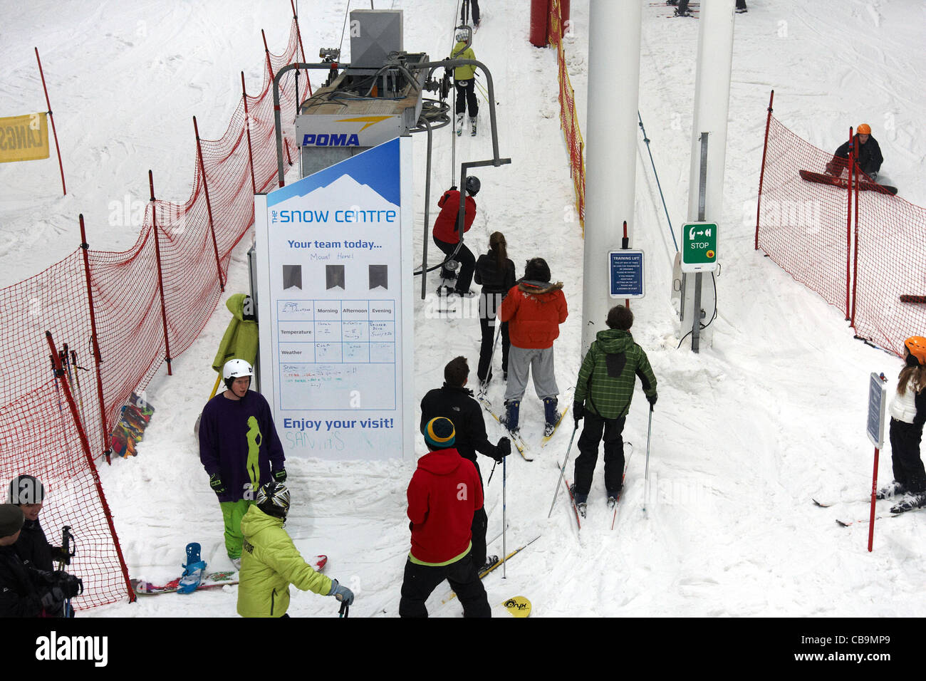 Interior view of the indoor real snow slopes at The Snow Centre, Hemel