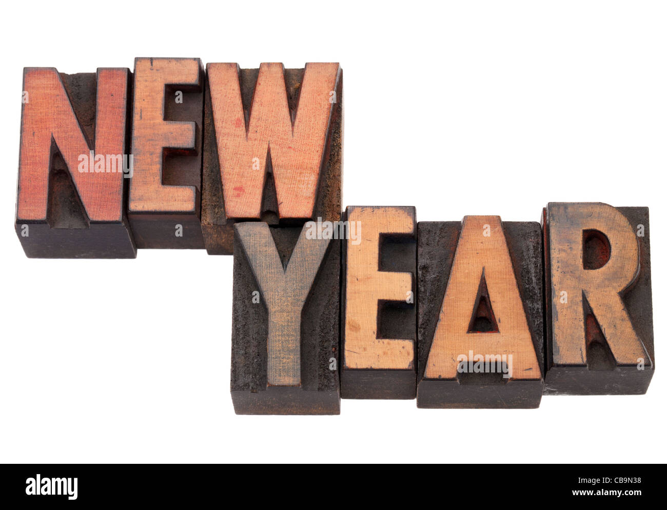 New Year - isolated words in antique wood letterpress printing blocks Stock Photo