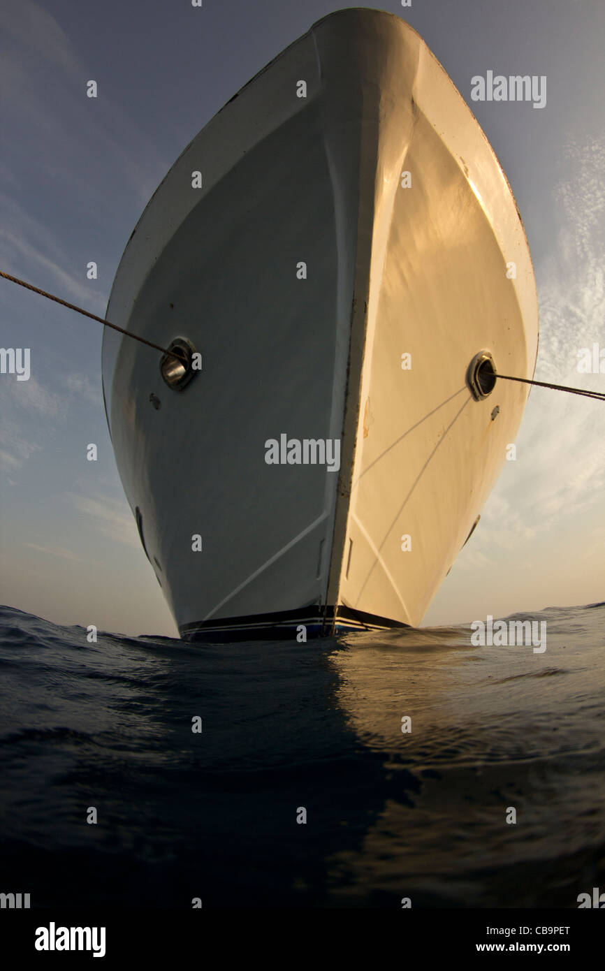 Images of a boat hull taken from the sea Stock Photo