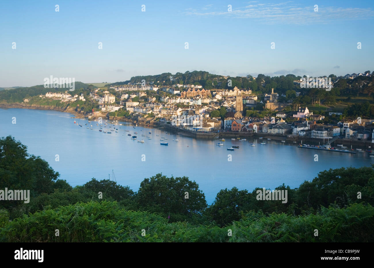 Fowey and the River Fowey Estuary, seen from the Hall Walk. Cornwall. England. UK. Stock Photo