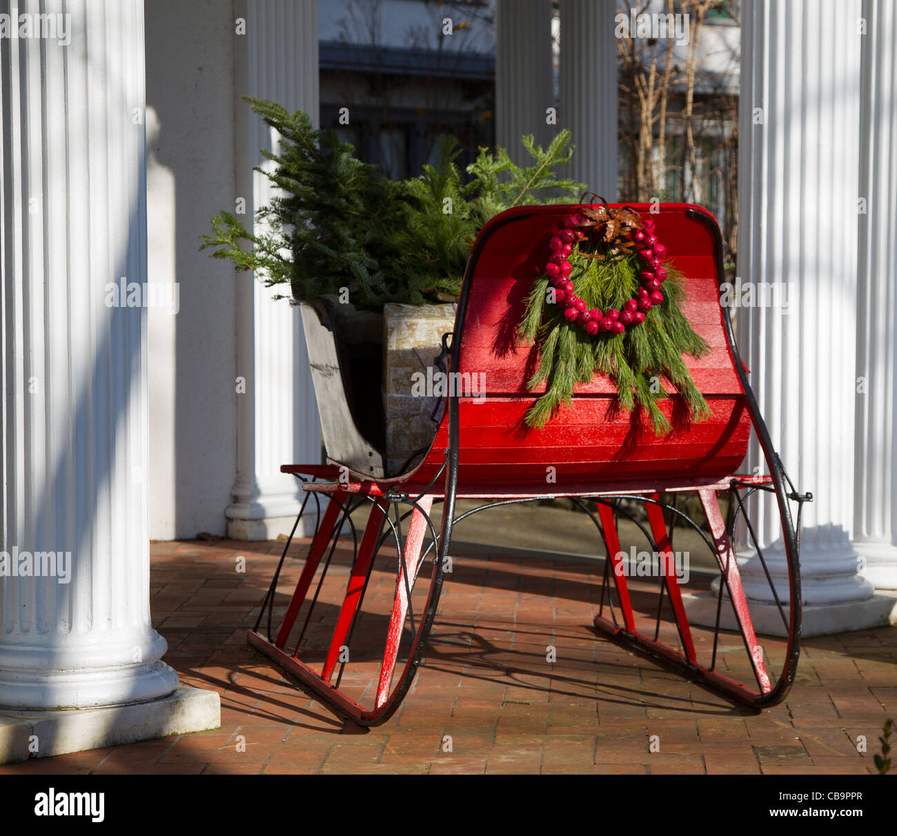 Victorian sleigh filled with Christmas presents Stock Photo