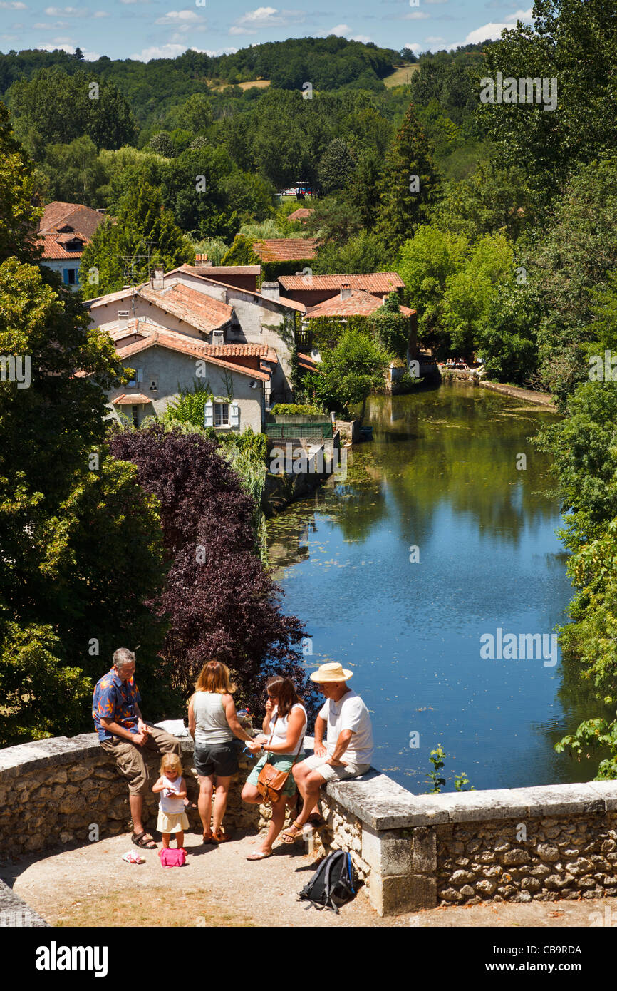 Dordogne, France - people at the River Dronne at Bourdeilles Stock Photo