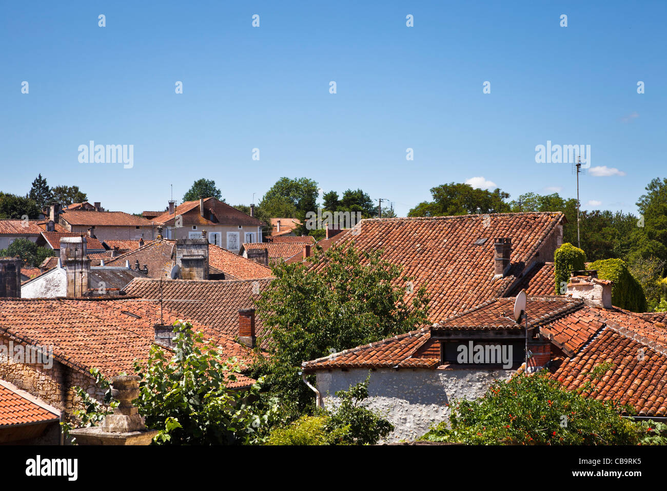 Red roofs of Bourdeilles in the Dordogne, France Stock Photo
