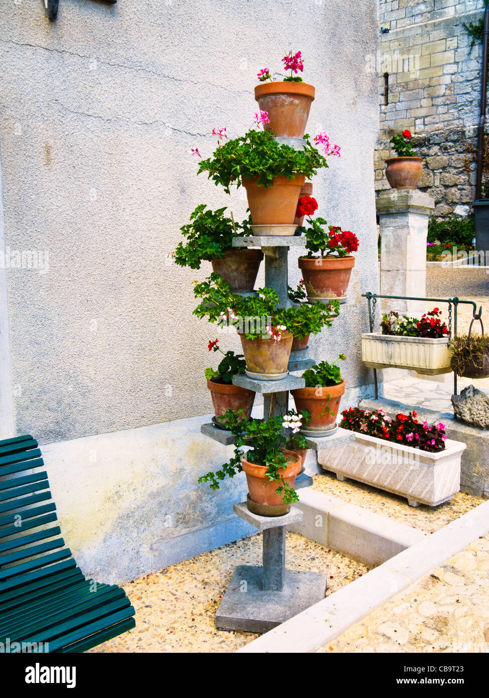Flower pots on a decoration display stand Stock Photo
