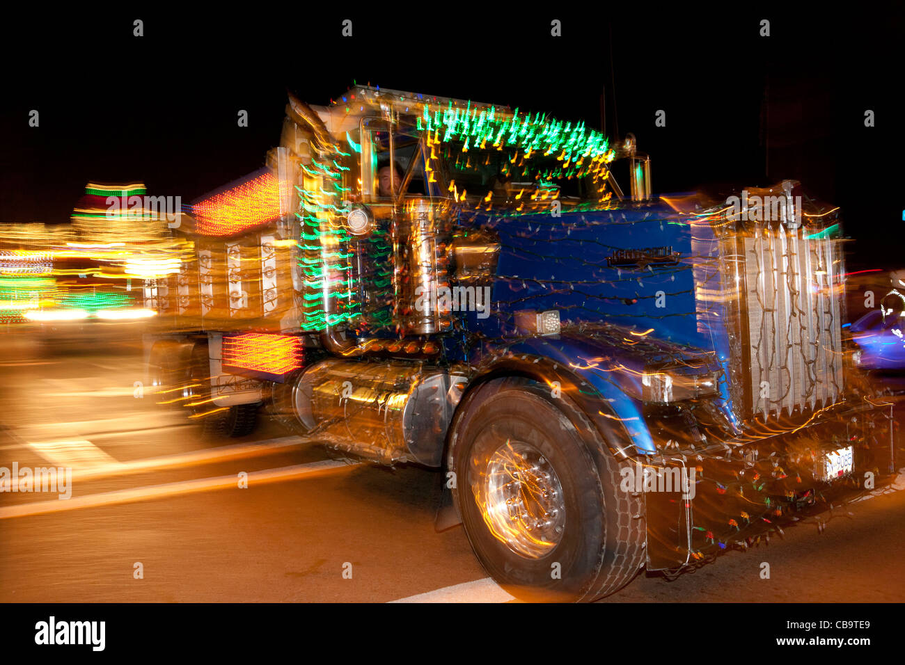 2011 Annual Christmas lighted truck parade through downtown Victoriia-Victoria, British Columbia, Canada. Stock Photo
