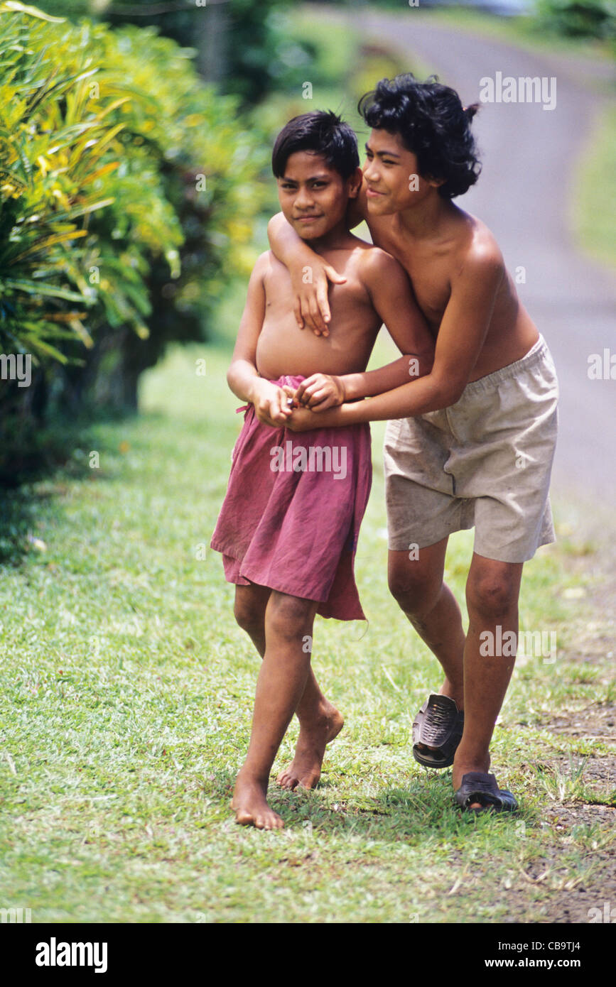 Western Samoa Siumu Village villagers children Stock Photo Alamy