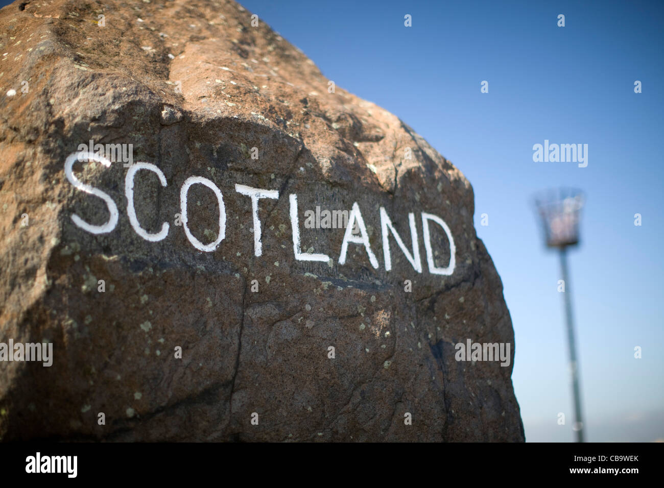 Stone Marking England-Scotland Border, Carter Bar, Northumberland, UK Stock Photo