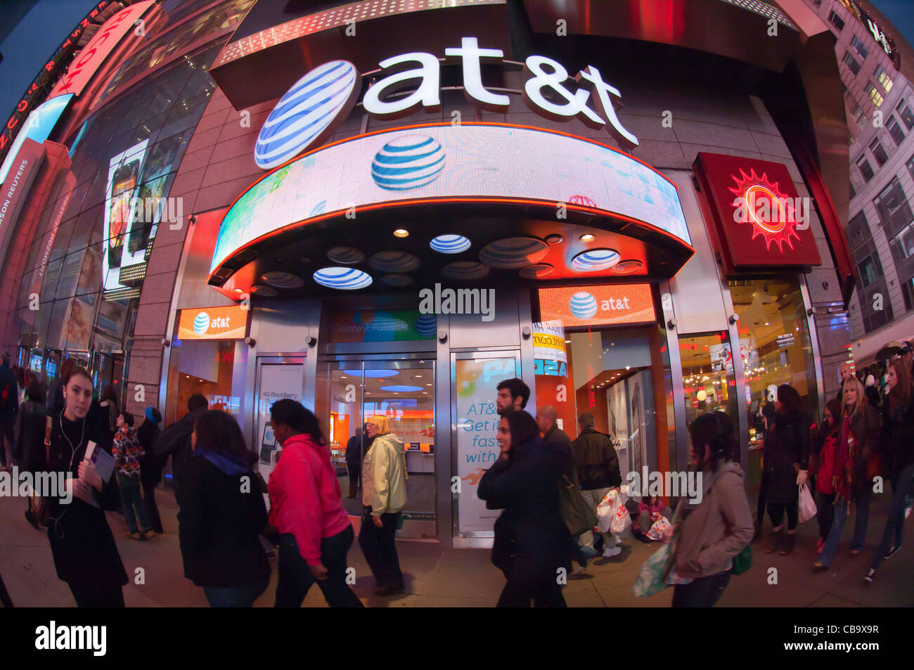 An AT&T cell phone store seen in Times Square in New York Stock Photo