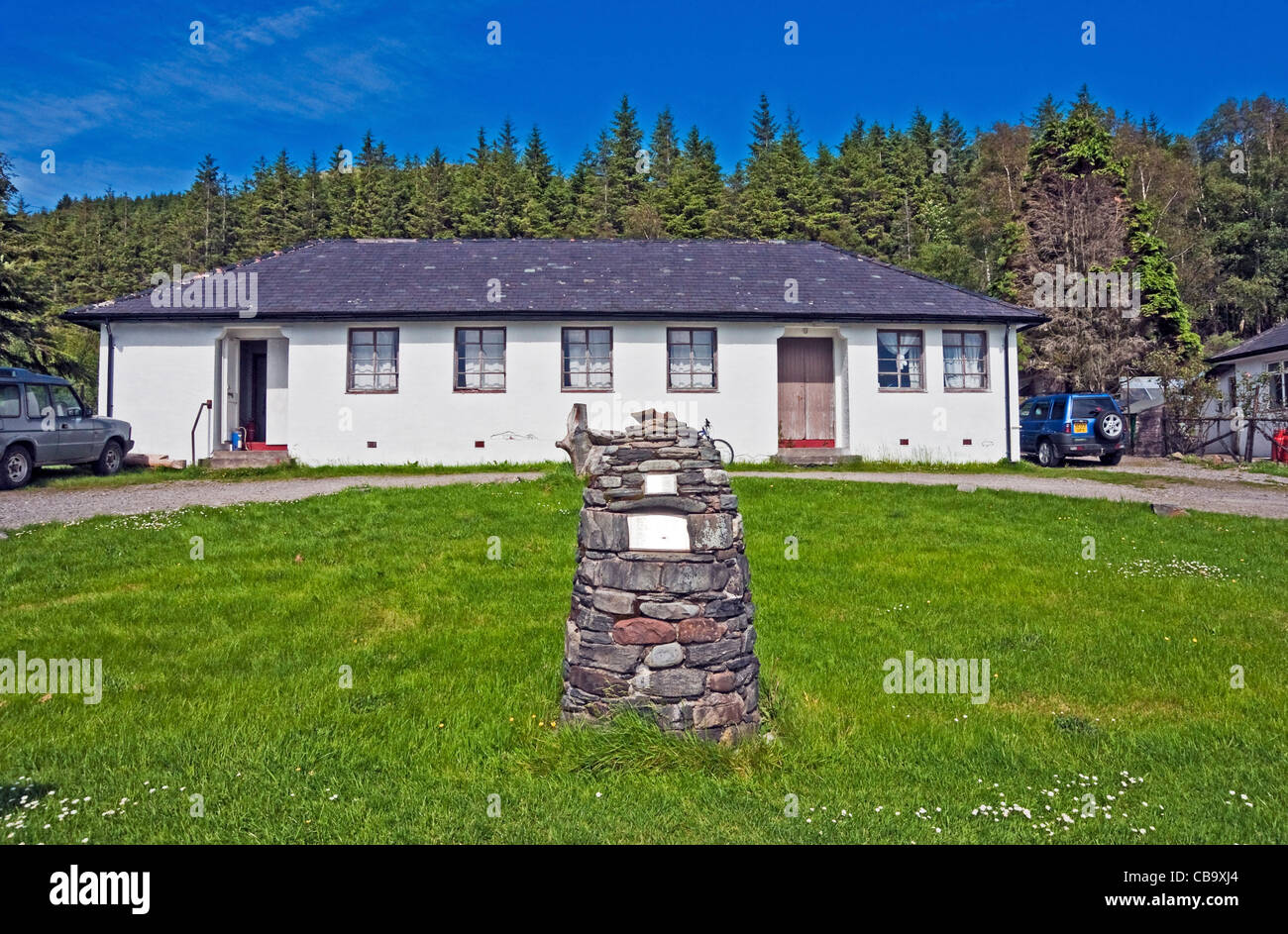 The Knoydart Land Raiders Cairn in The village of Inverie in Inverie Bay Loch Nevis on Knoydart the West Highlands of Scotland Stock Photo