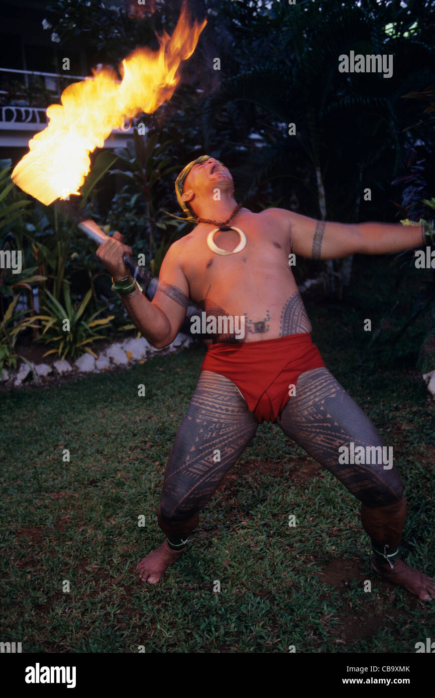 Western Samoa, Aggie Grey's fireknife dancer Stock Photo