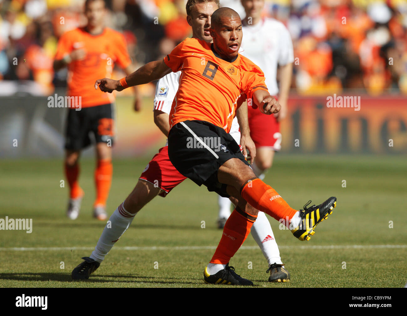 Nigel de Jong of the Netherlands in action during a 2010 FIFA World Cup match against Denmark at Soccer City Stadium. Stock Photo