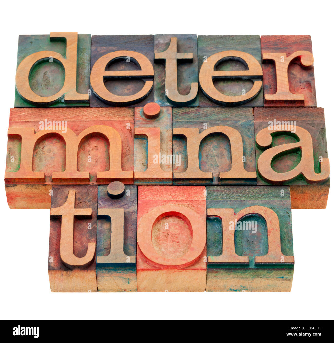 determination word - isolated abstract in vintage wood letterpress printing blocks Stock Photo