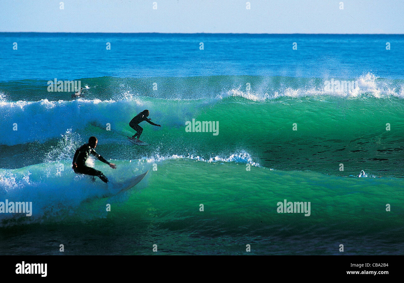 Surfers Enjoying Perfect Surfing Waves Palliser Bay Surfers Enjoying Perfect Surfing Waves Palliser Bay