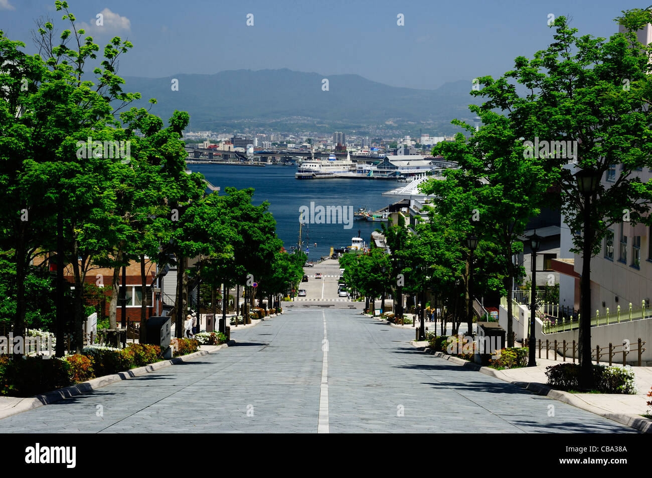 Hachimanzaka Slope and Hakodate Port, Hakodate, Hokkaido, Japan Stock