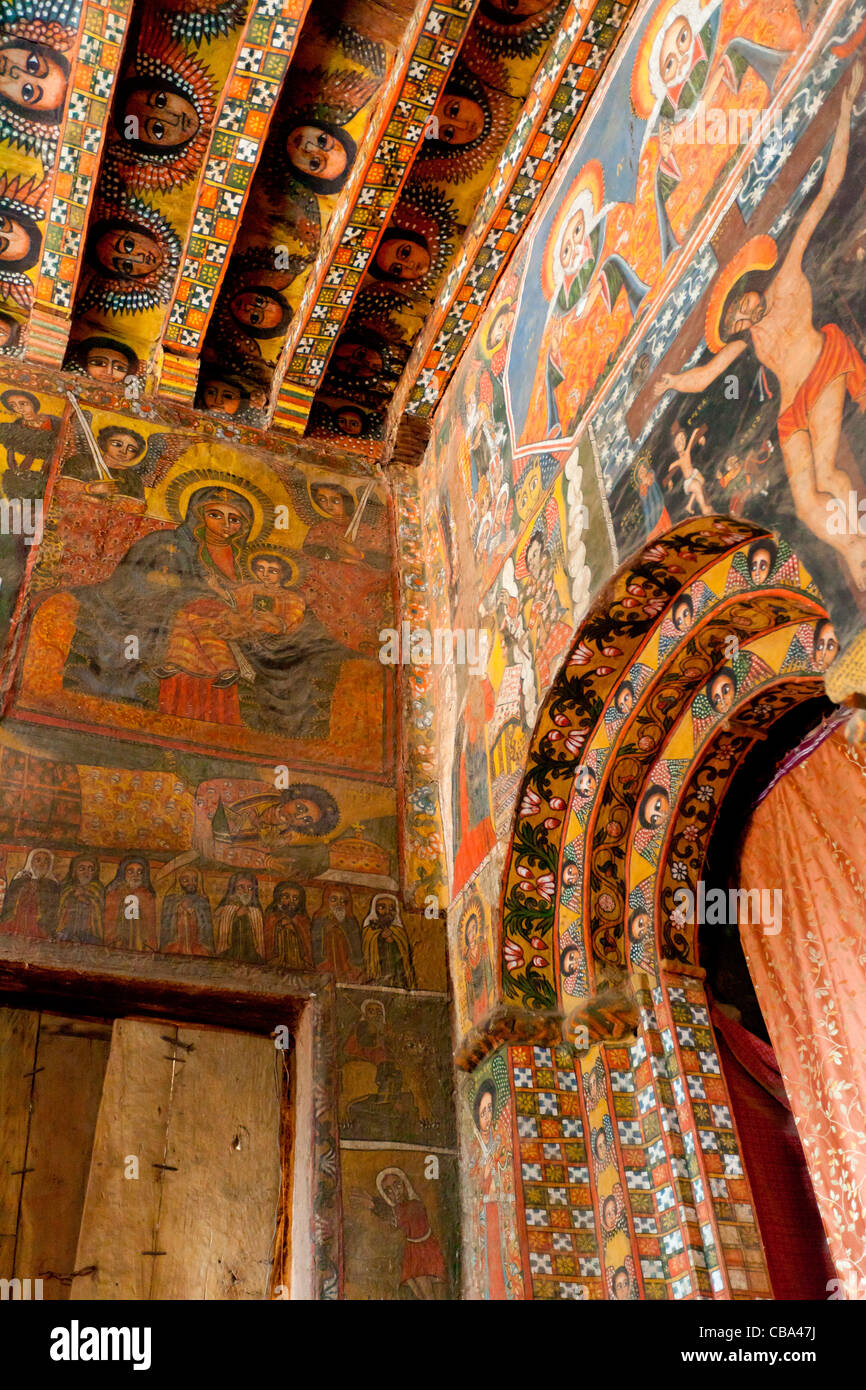 Stunning examples of traditional Ethiopian art cover the walls and