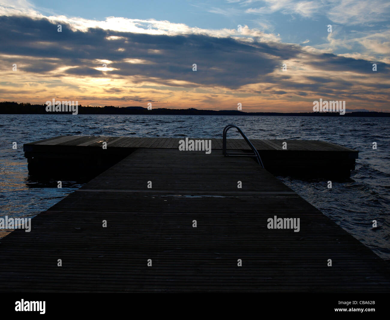 Scandinavian lake at sunset Stock Photo
