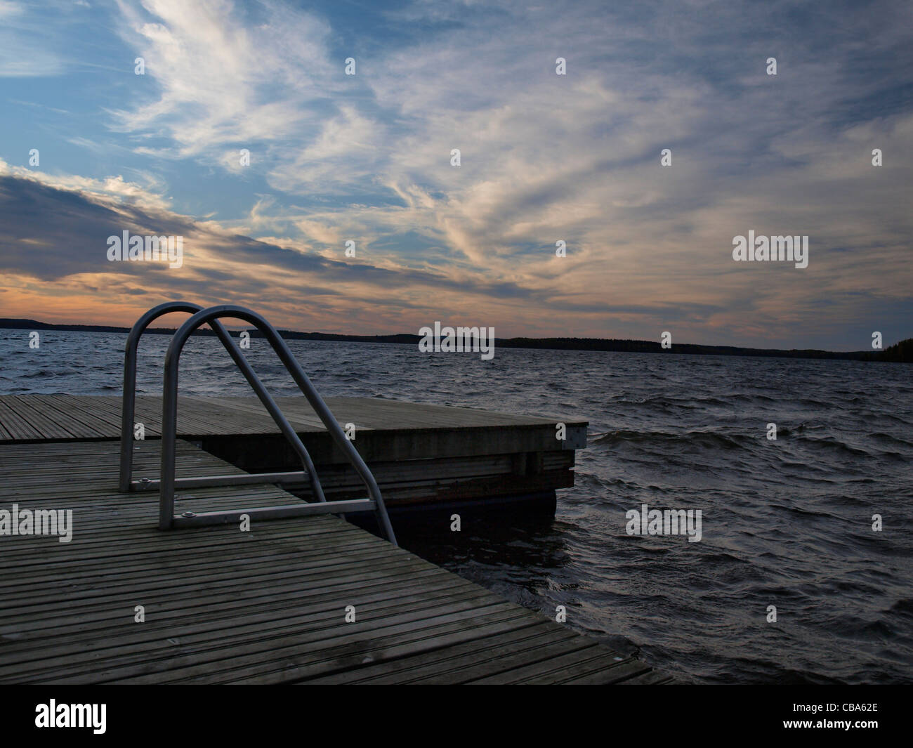 Scandinavian lake at sunset Stock Photo