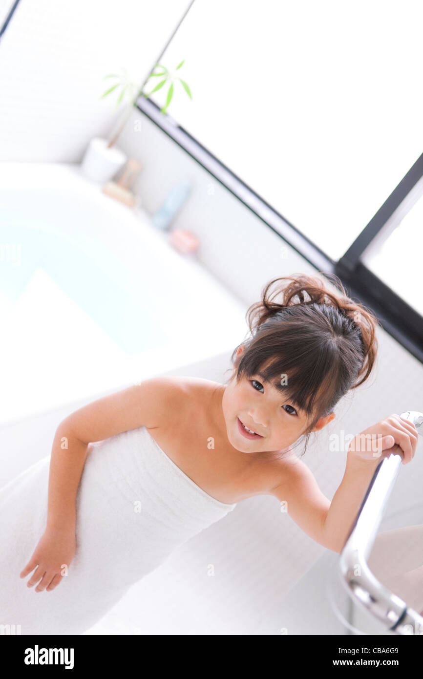 Girl in Bathroom Stock Photo - Alamy