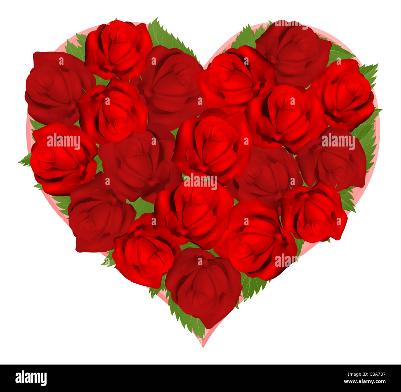 Illustrations of beautiful red roses in heart shaped arrangement Stock ...