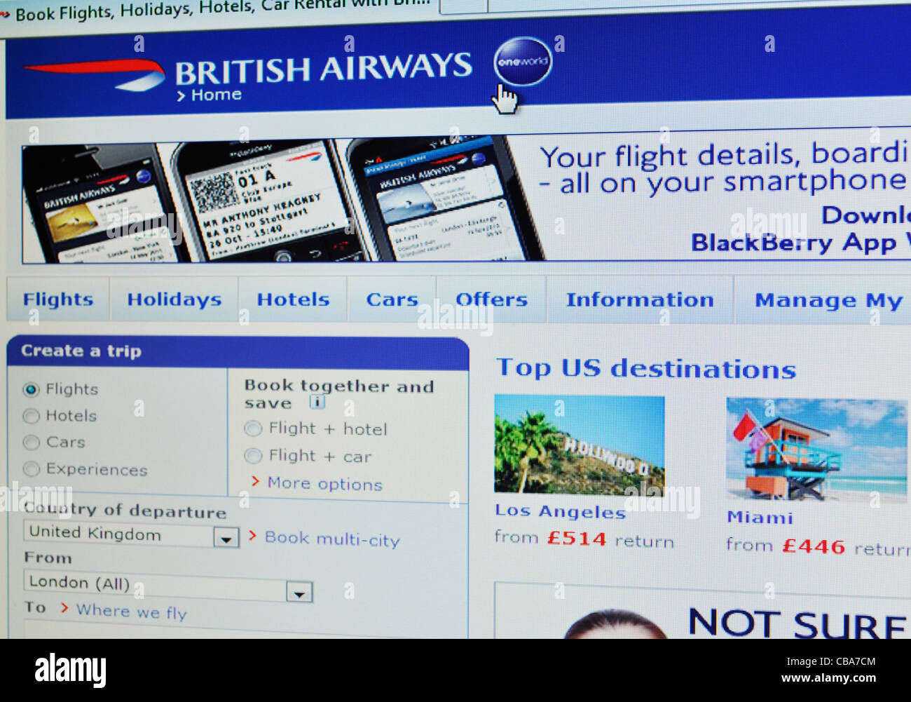 British Airways website Stock Photo Alamy