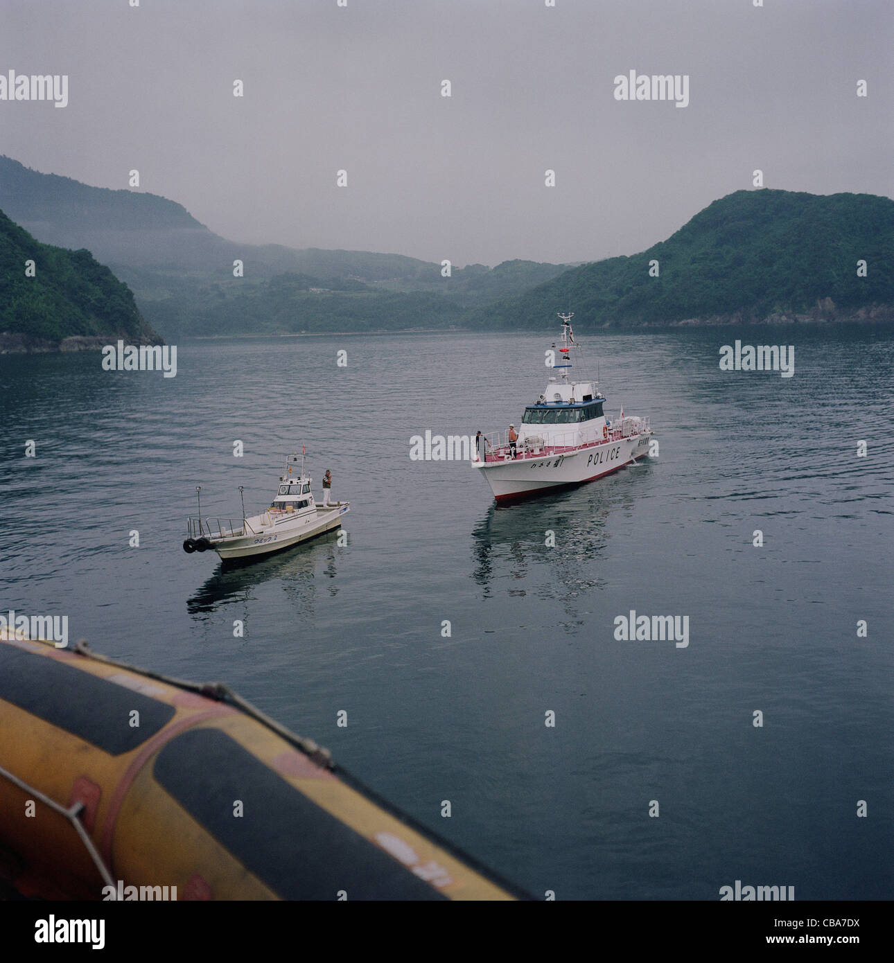 Japanese police and coast guard boats, Japan. Stock Photo