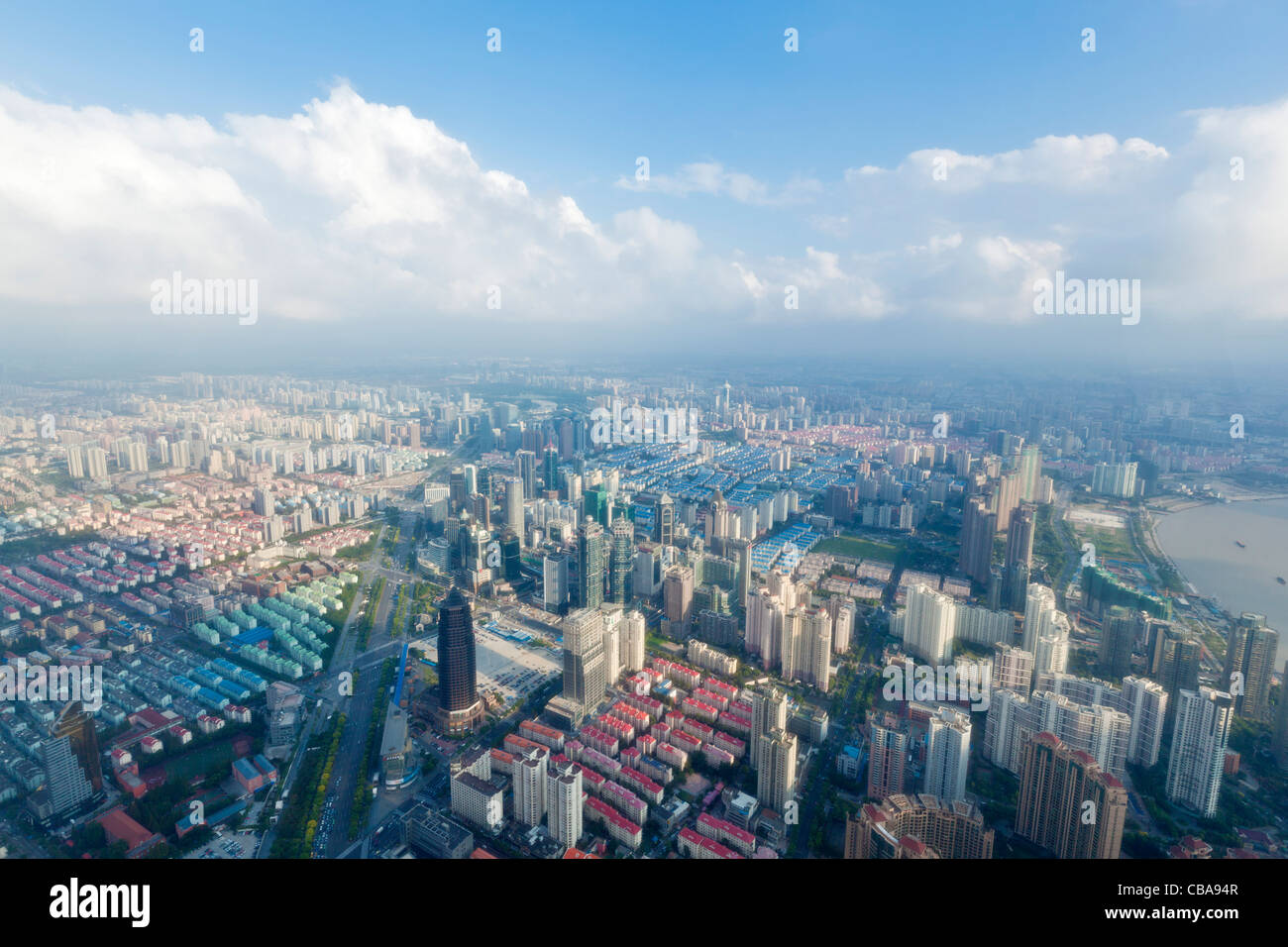 Shanghai Skyline, with Pudong skyscrapers and residential properties, Huangpu River, PRC, People's Republic of China, Asia Stock Photo