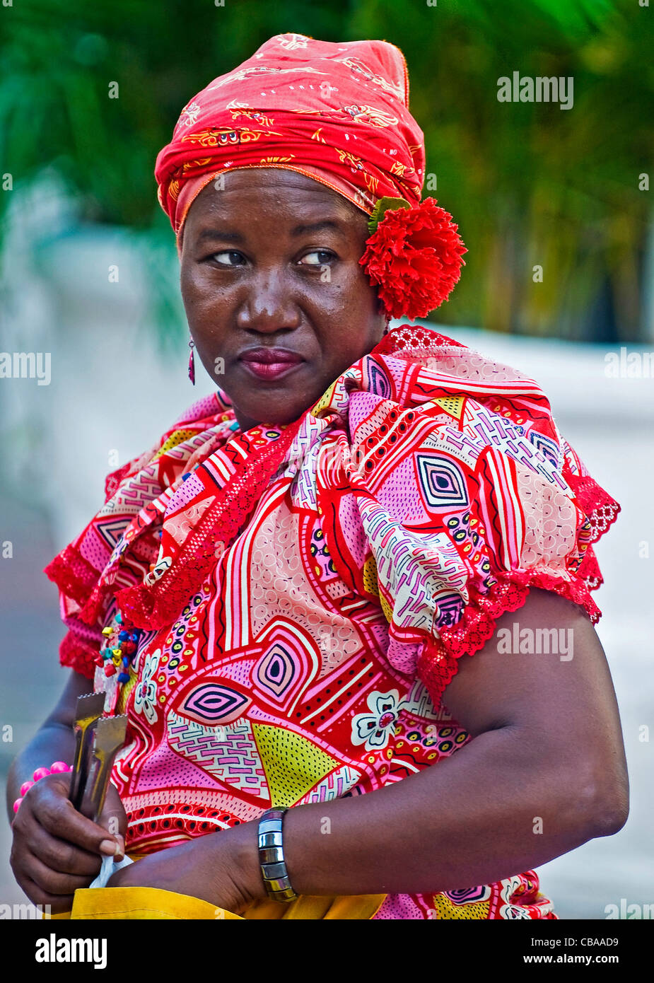 Palenquera woman sell fruts in Cartagena ,Colombia Stock Photo