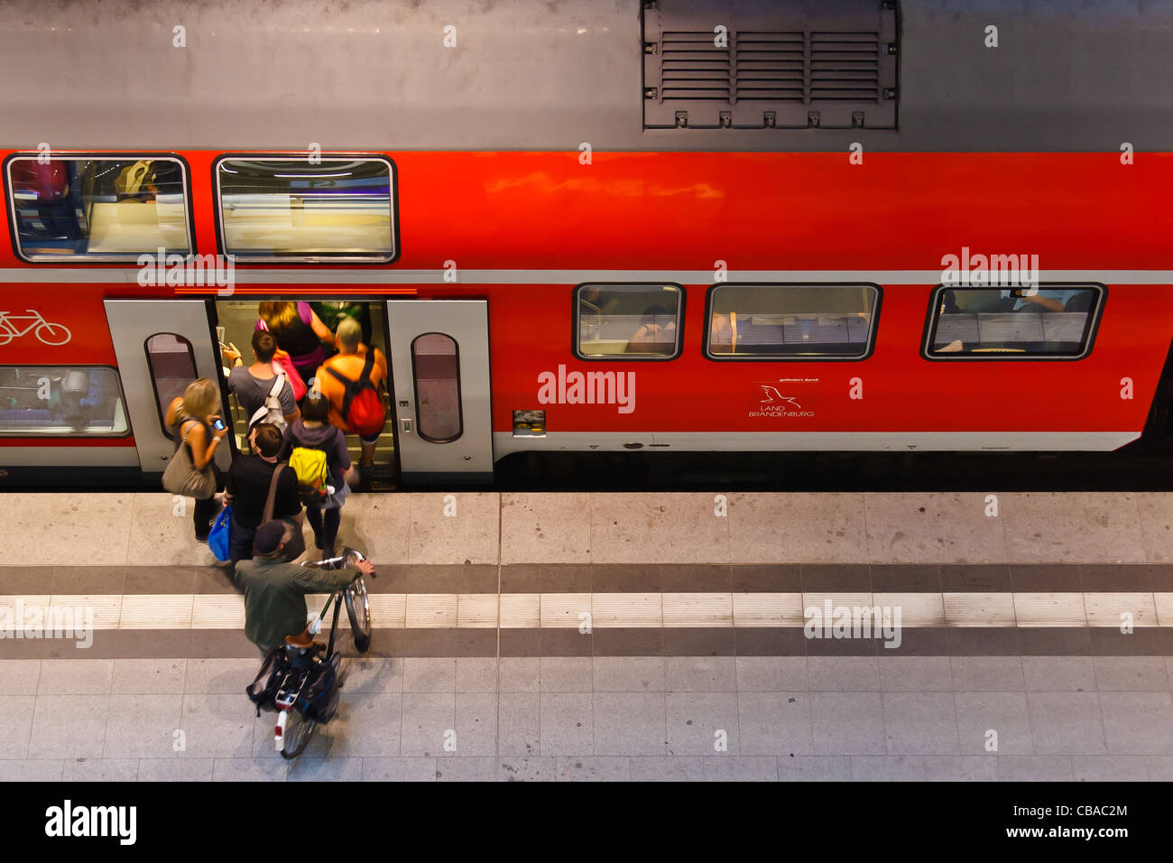 Lower platform level at  Main Railway Station of Berlin, Germany. Stock Photo