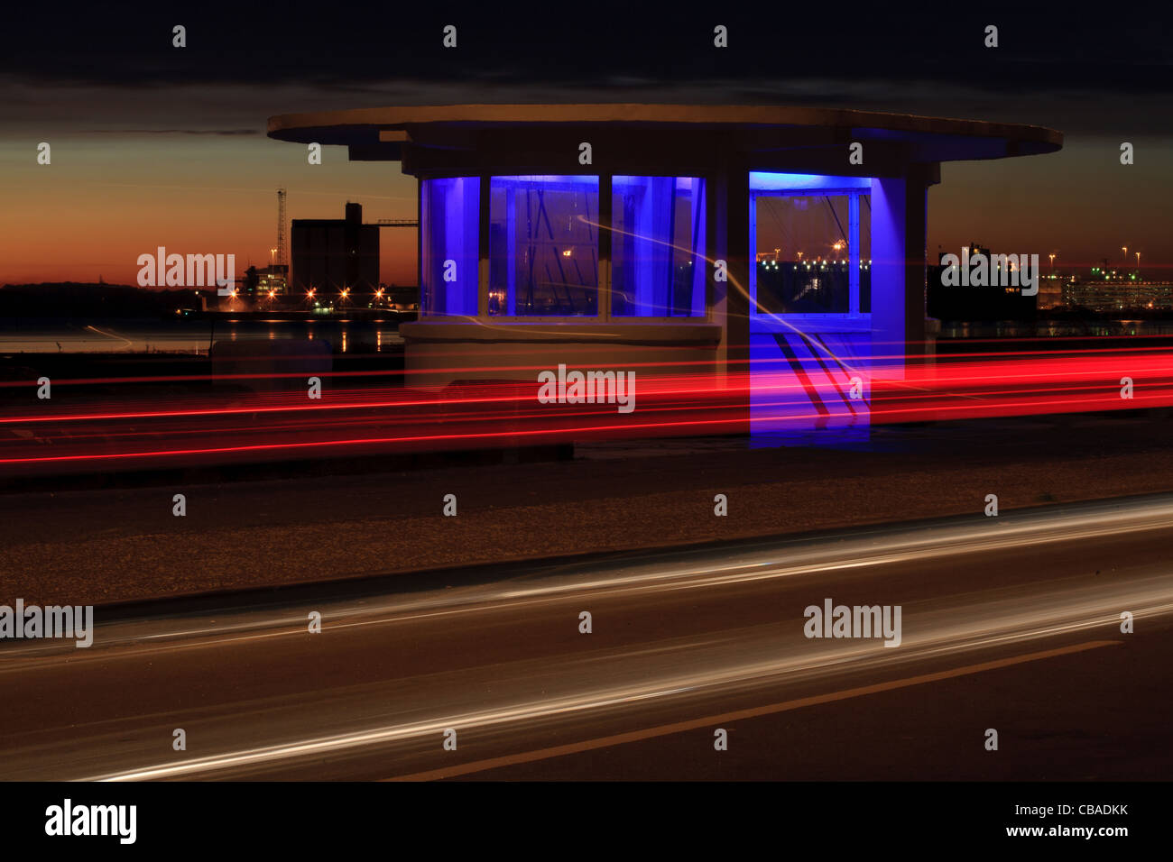 Neon Shelters at night Stock Photo