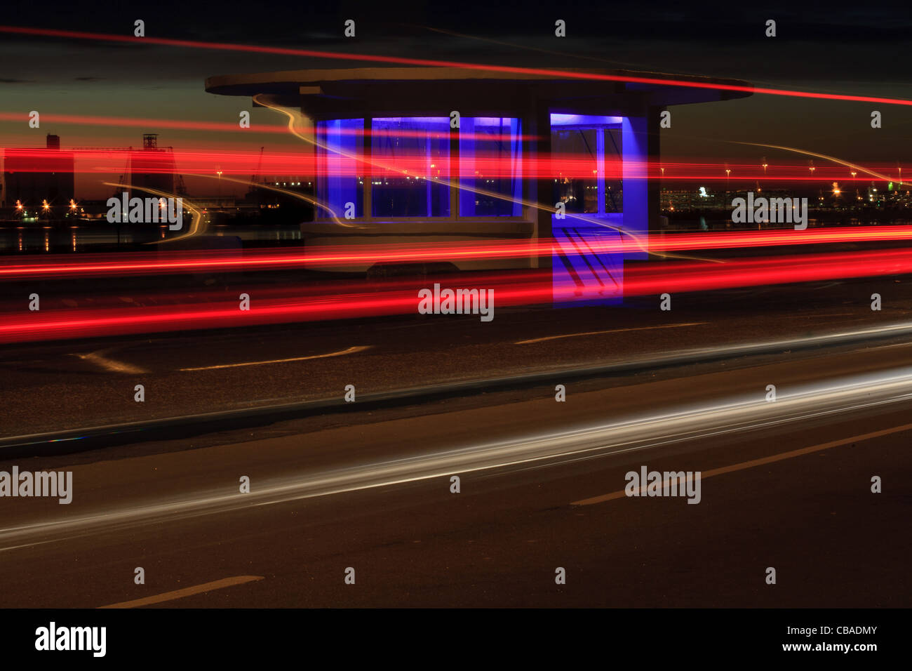 Neon Shelters at night Stock Photo