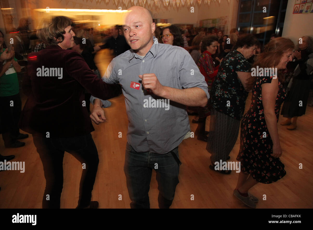 Barn dance in a village hall Stock Photo