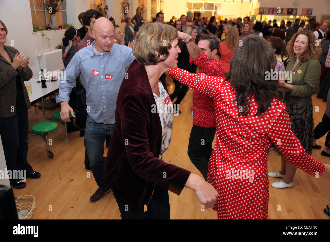 Barn dance in a village hall Stock Photo