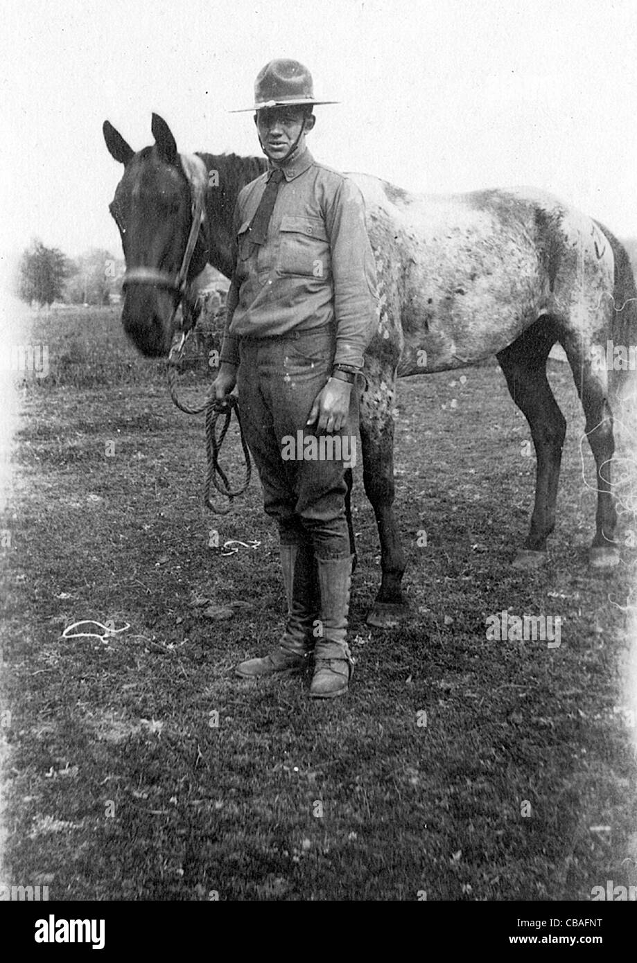 A Great War American cavalry trooper and his mount. Stock Photo