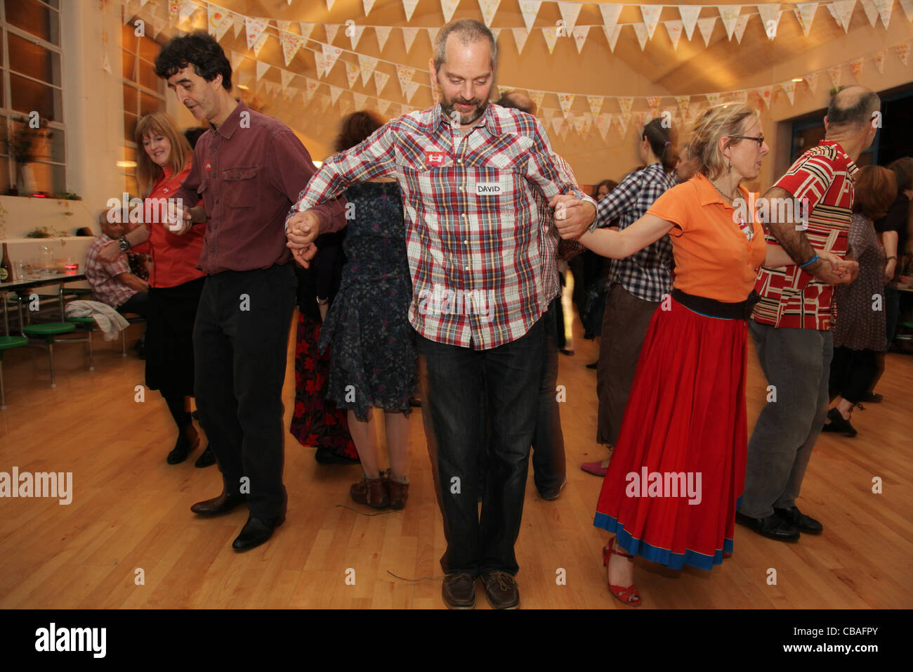 Barn dance in a village hall Stock Photo