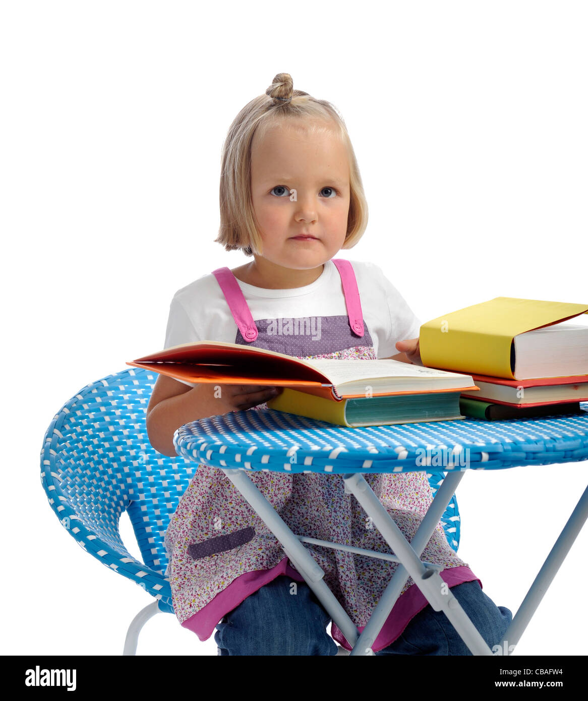 little girl reading books. isolated on white background Stock Photo - Alamy