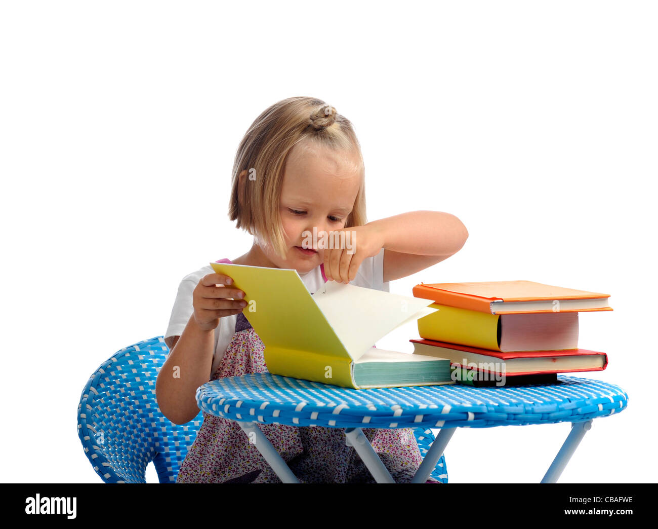 little girl reading books. isolated on white background Stock Photo - Alamy