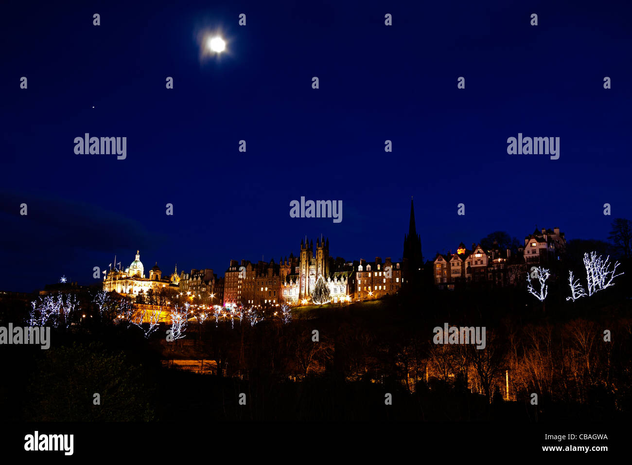 Illuminated Edinburgh Mound Christmas Scotland UK Europe Stock Photo