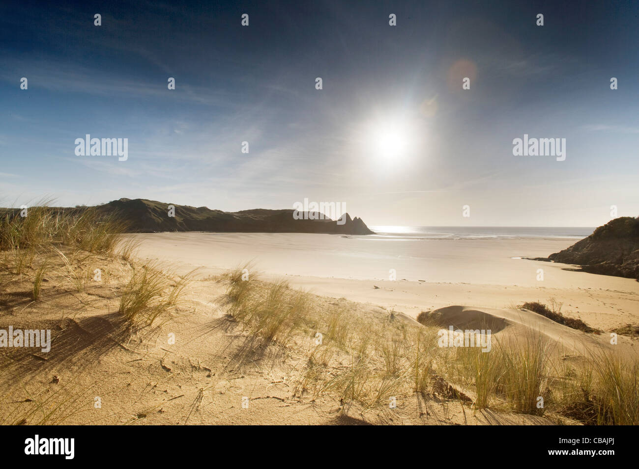 Sunny Beach at Low Tide Wales Stock Photo - Alamy