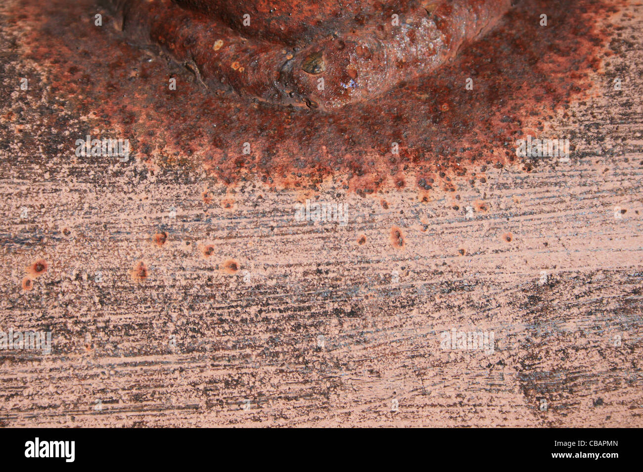 rusted welded steel pipe close up detail Stock Photo