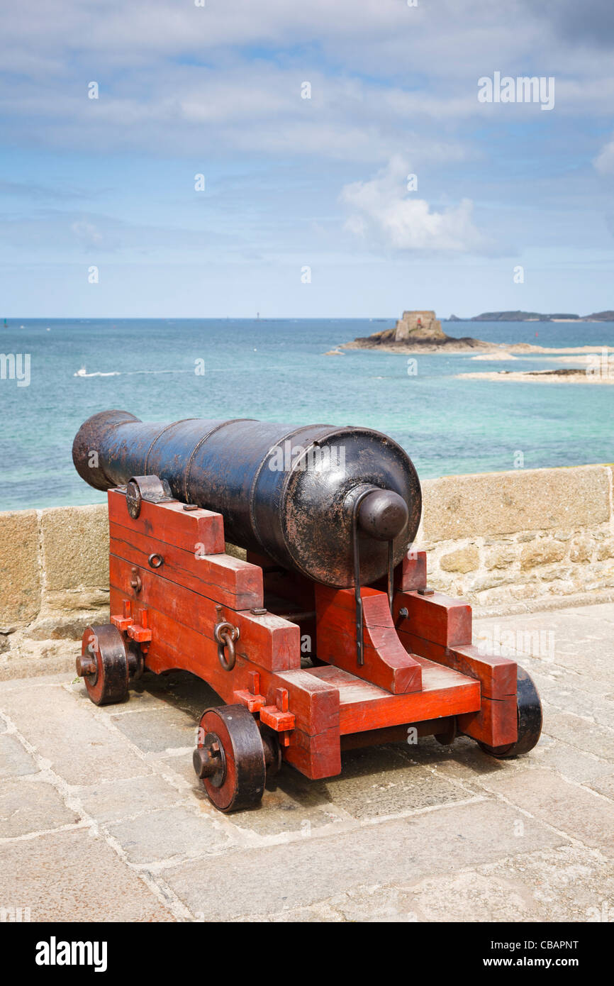 Ancient cannon on the walls of Saint Malo, Brittany, France Stock Photo
