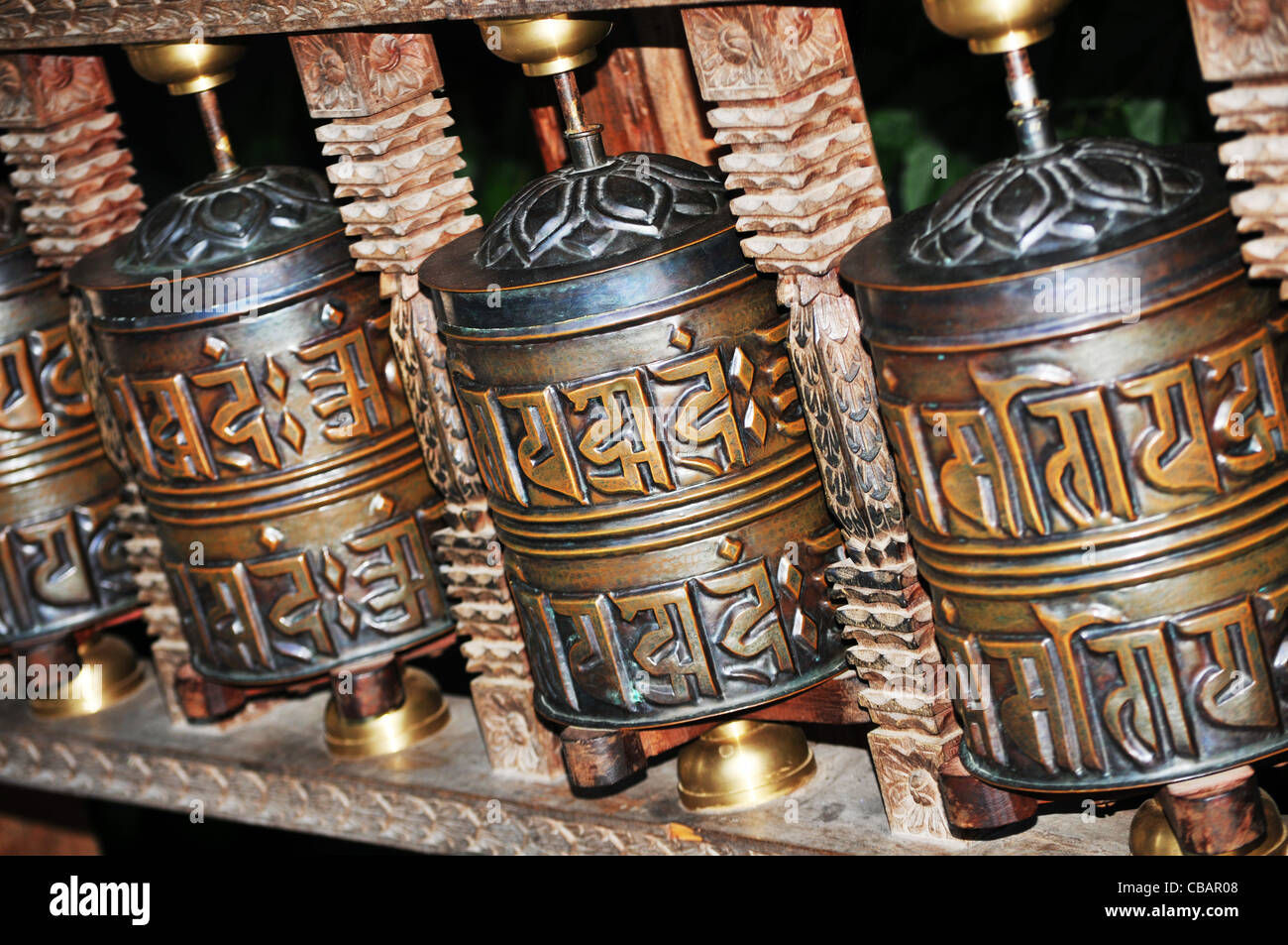 Buddhist prayer wheels Stock Photo Alamy