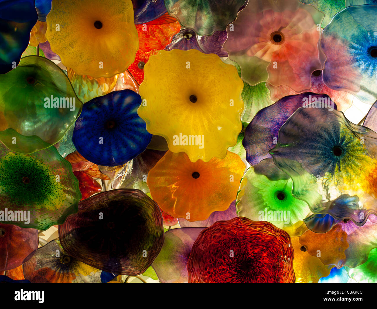 The spectacular glass ceiling art by Dale Chihuly in the lobby of the