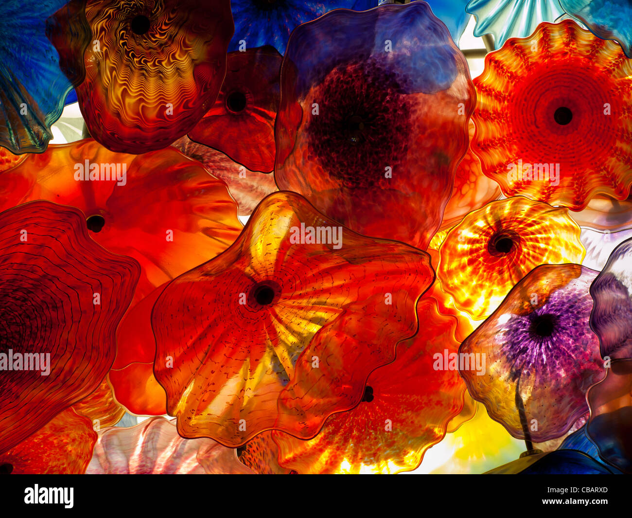 The spectacular glass ceiling art by Dale Chihuly in the lobby of the